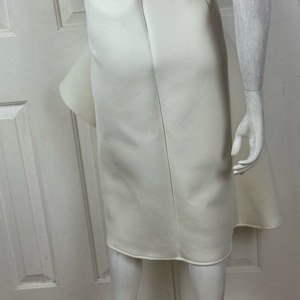 Terramina Cream Asymmetrical Sheath Dress V-Neck Flutter - Picture 8 of 16